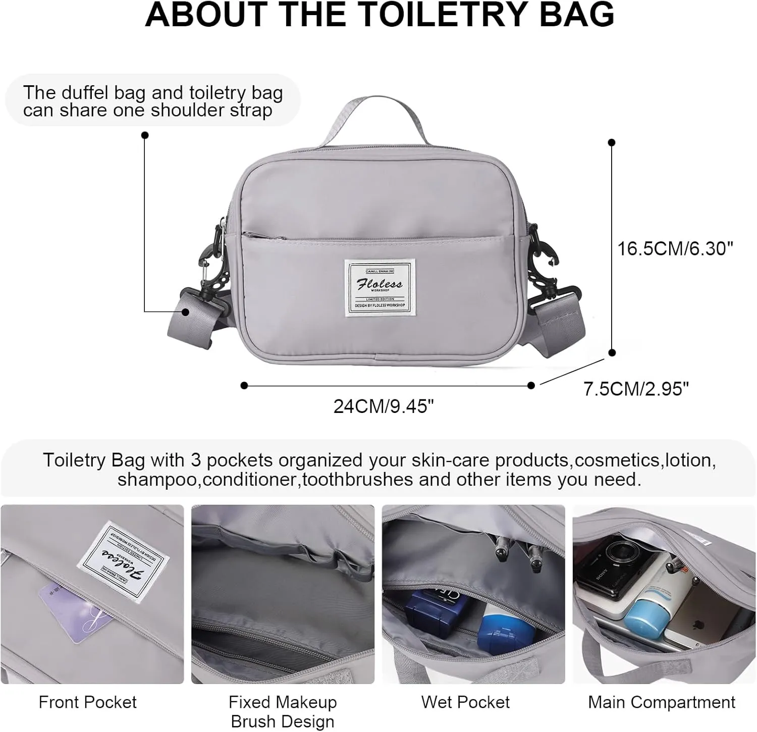 Travel Duffel Bags for Women,Weekender Overnight Bag with Wet Pocket,Carry On Personal Item Bag,Grey,