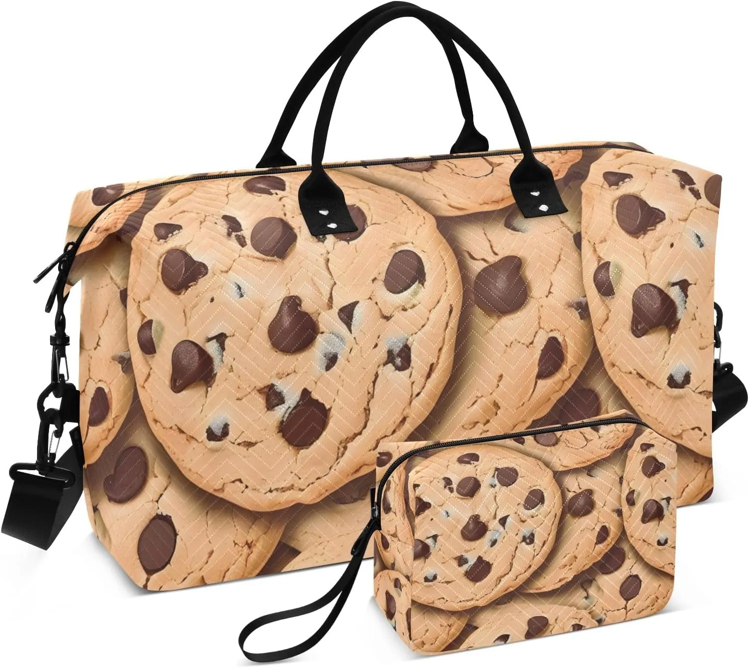 Travel Duffle Bag, Chocolate Chip Cookies Gym Bag with Storage Bag Weekender Overnight Bag for Men Women Trip Sports Yoga