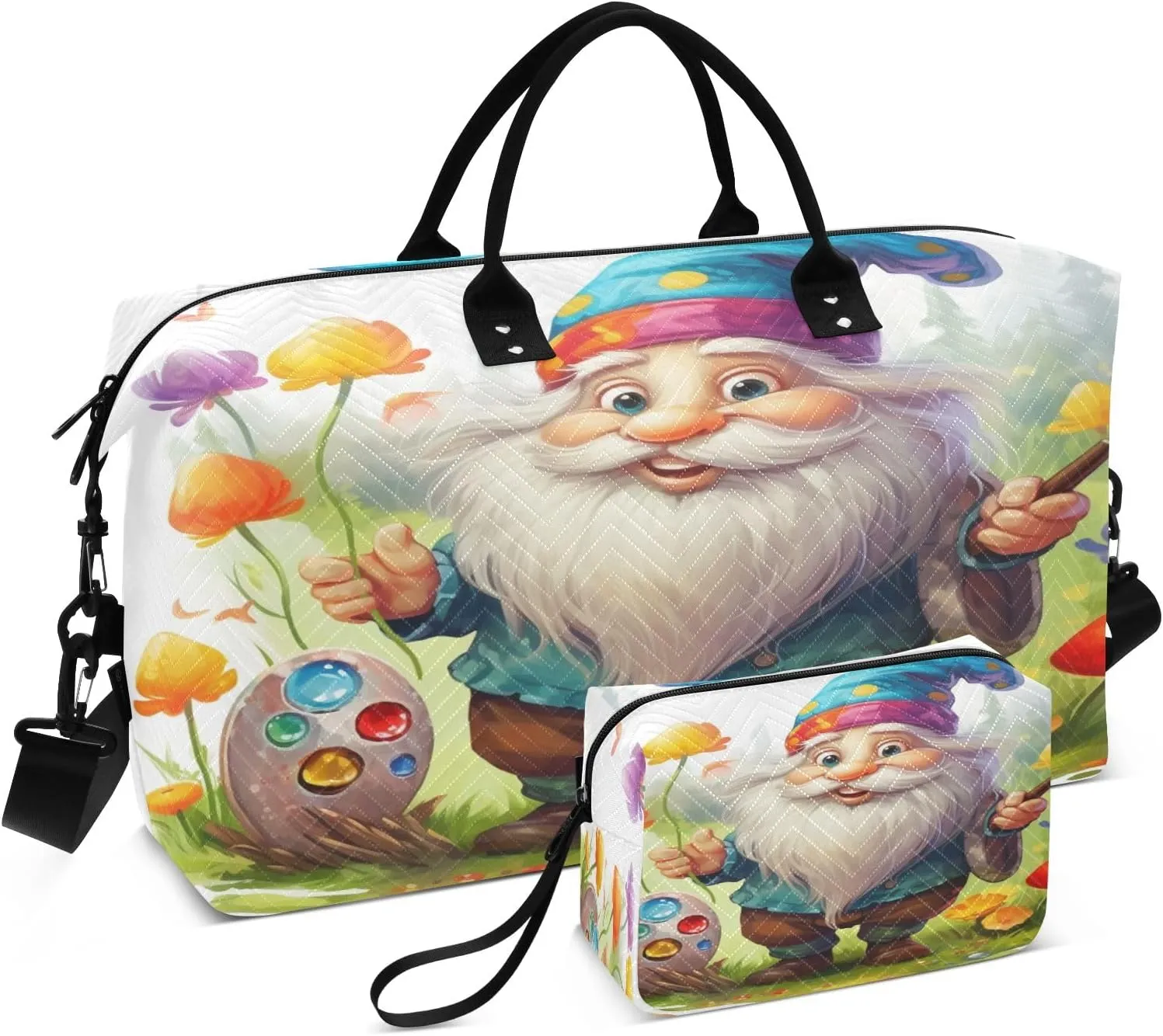 Travel Duffle Bag, Drawing Dwarf Gym Bag with Storage Bag Weekender Overnight Bag for Men Women Trip Sports Yoga