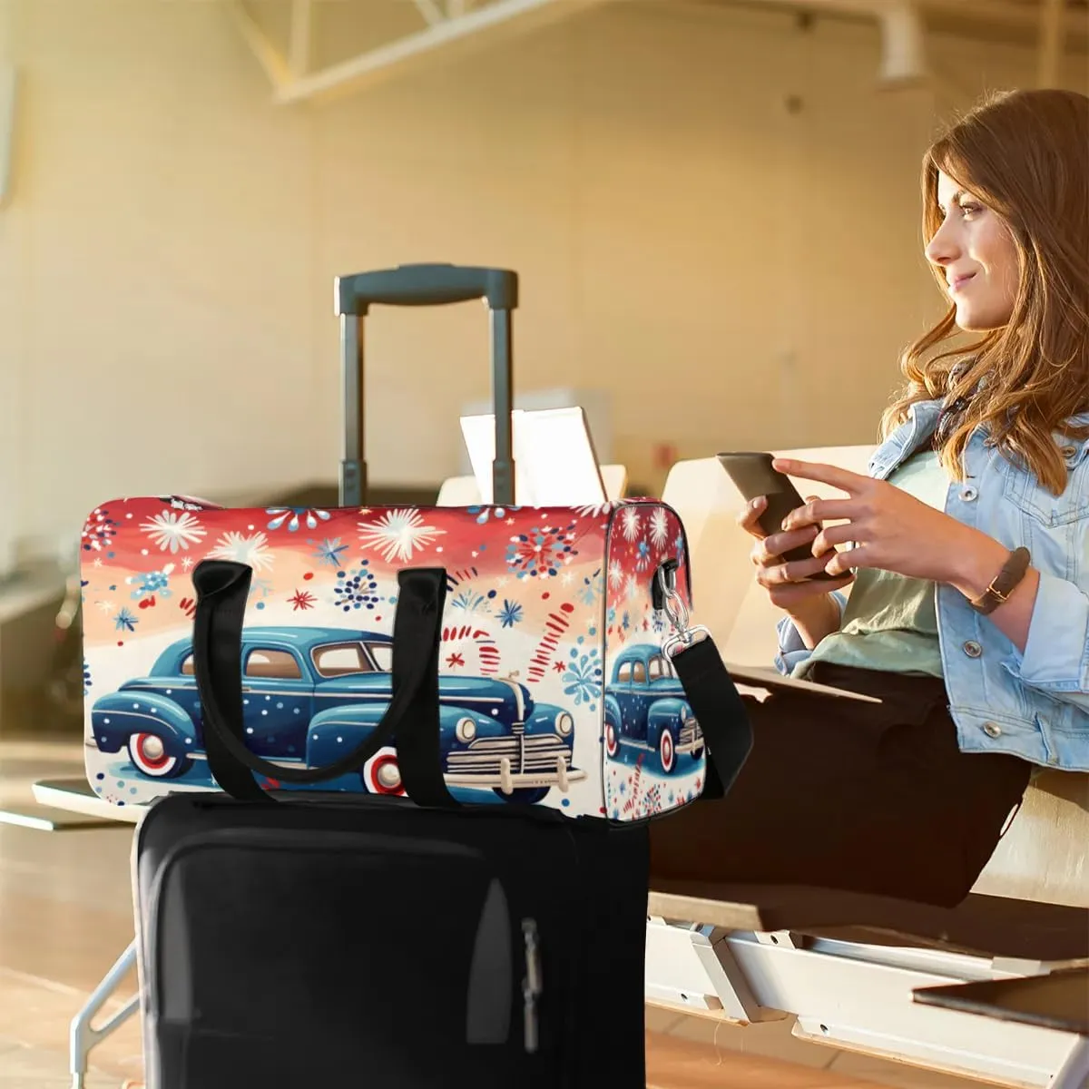 Travel Duffle Bag Festive Car Gym Bags for Men Women Travel Duffel Bags with Adjustable Shoulder Strap Carry On Weekender Bag