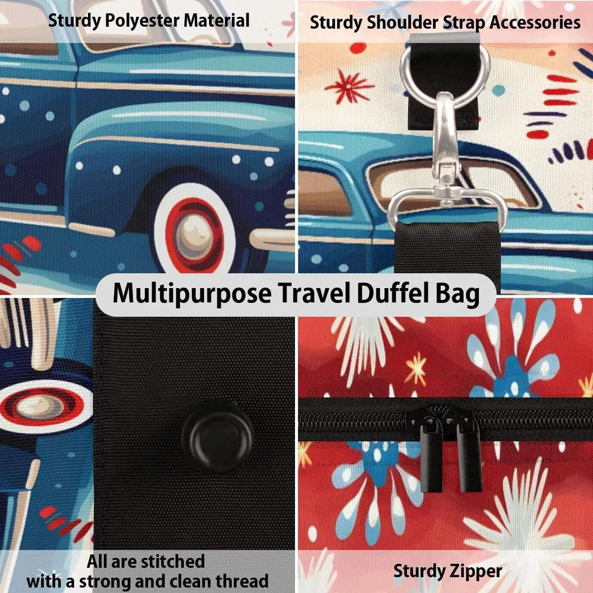 Travel Duffle Bag Festive Car Gym Bags for Men Women Travel Duffel Bags with Adjustable Shoulder Strap Carry On Weekender Bag