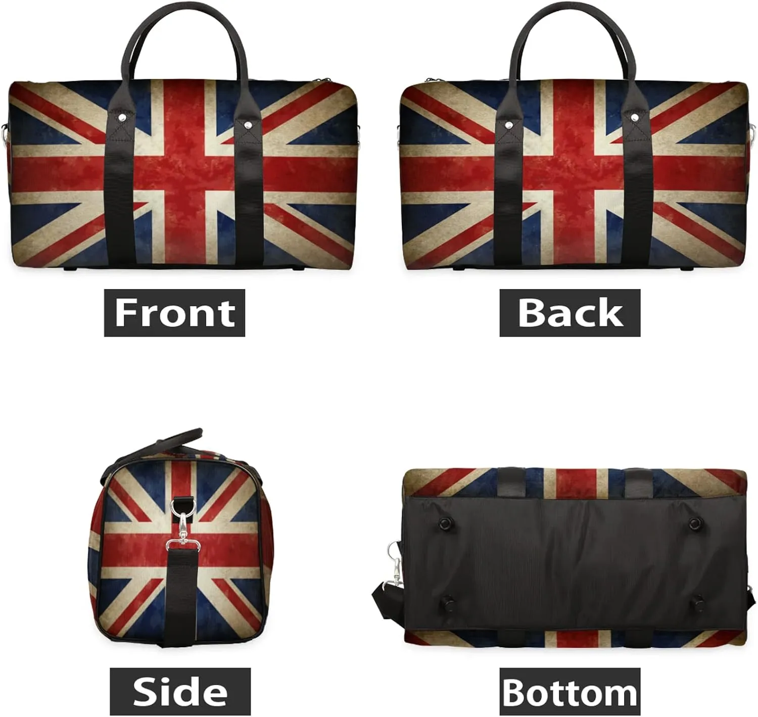 Travel Duffle Bag Flag Retro British Sports Gym Bags for Women Men Weekender Overnight Bags Waterproof Carry On Tote Bag Workout Bag for Dance Swimming Yoga Hospital