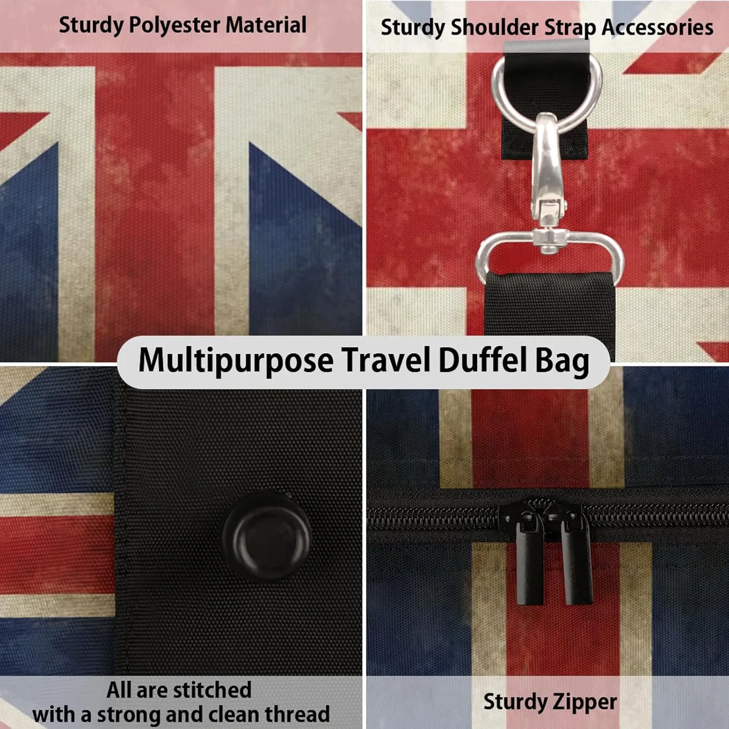 Travel Duffle Bag Flag Retro British Sports Gym Bags for Women Men Weekender Overnight Bags Waterproof Carry On Tote Bag Workout Bag for Dance Swimming Yoga Hospital