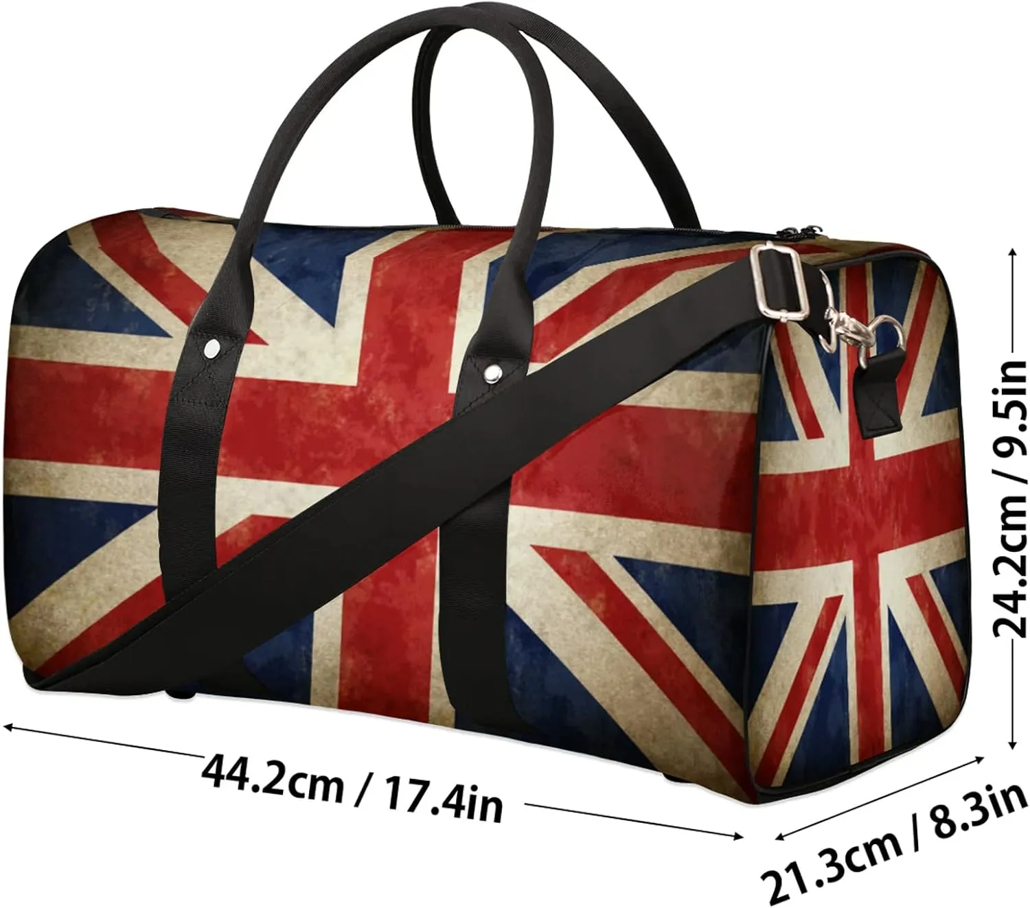 Travel Duffle Bag Flag Retro British Sports Gym Bags for Women Men Weekender Overnight Bags Waterproof Carry On Tote Bag Workout Bag for Dance Swimming Yoga Hospital