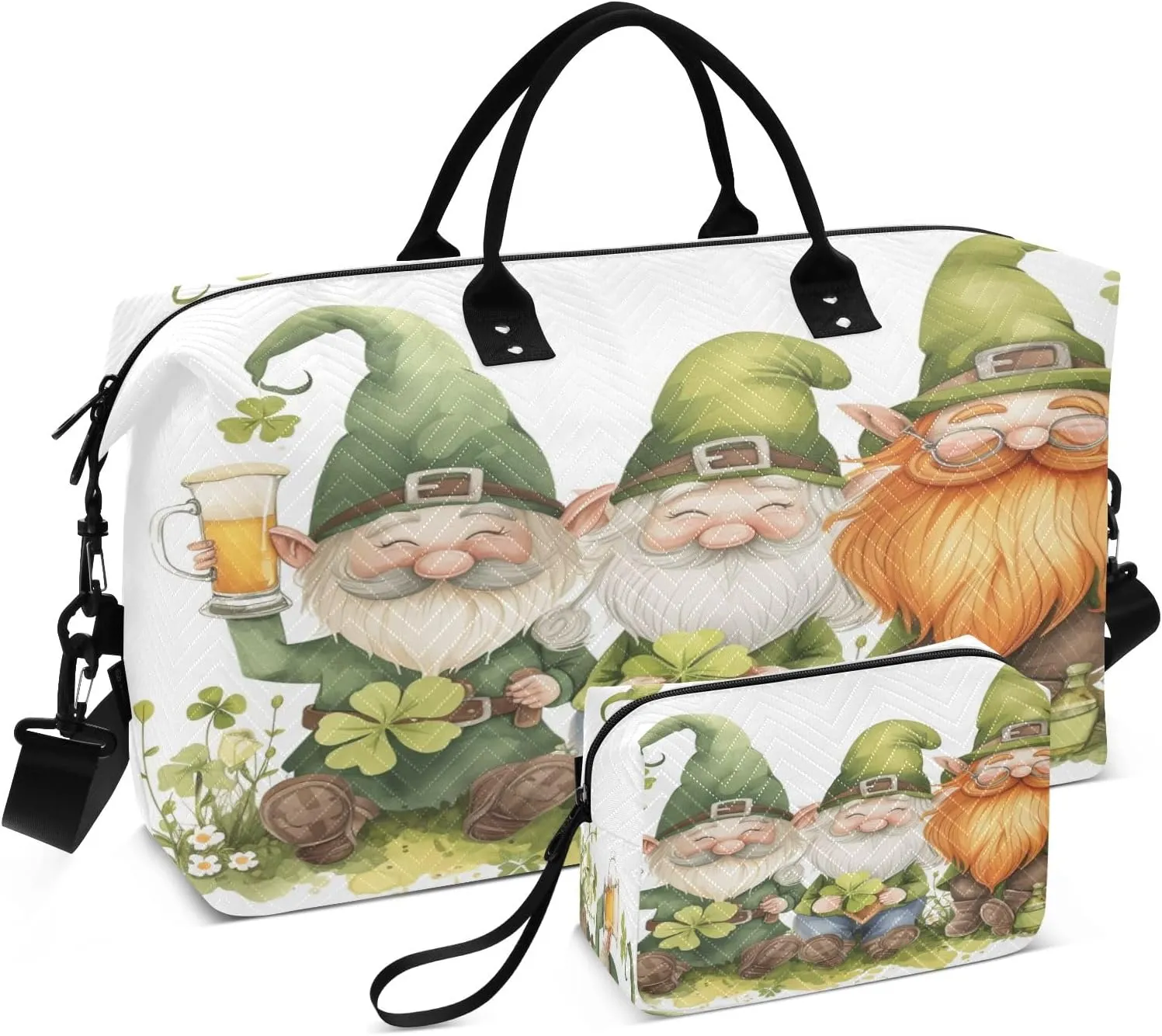 Travel Duffle Bag, Saint Patrick's Day Gnome6 Gym Bag with Storage Bag Weekender Overnight Bag for Men Women Trip Sports Yoga