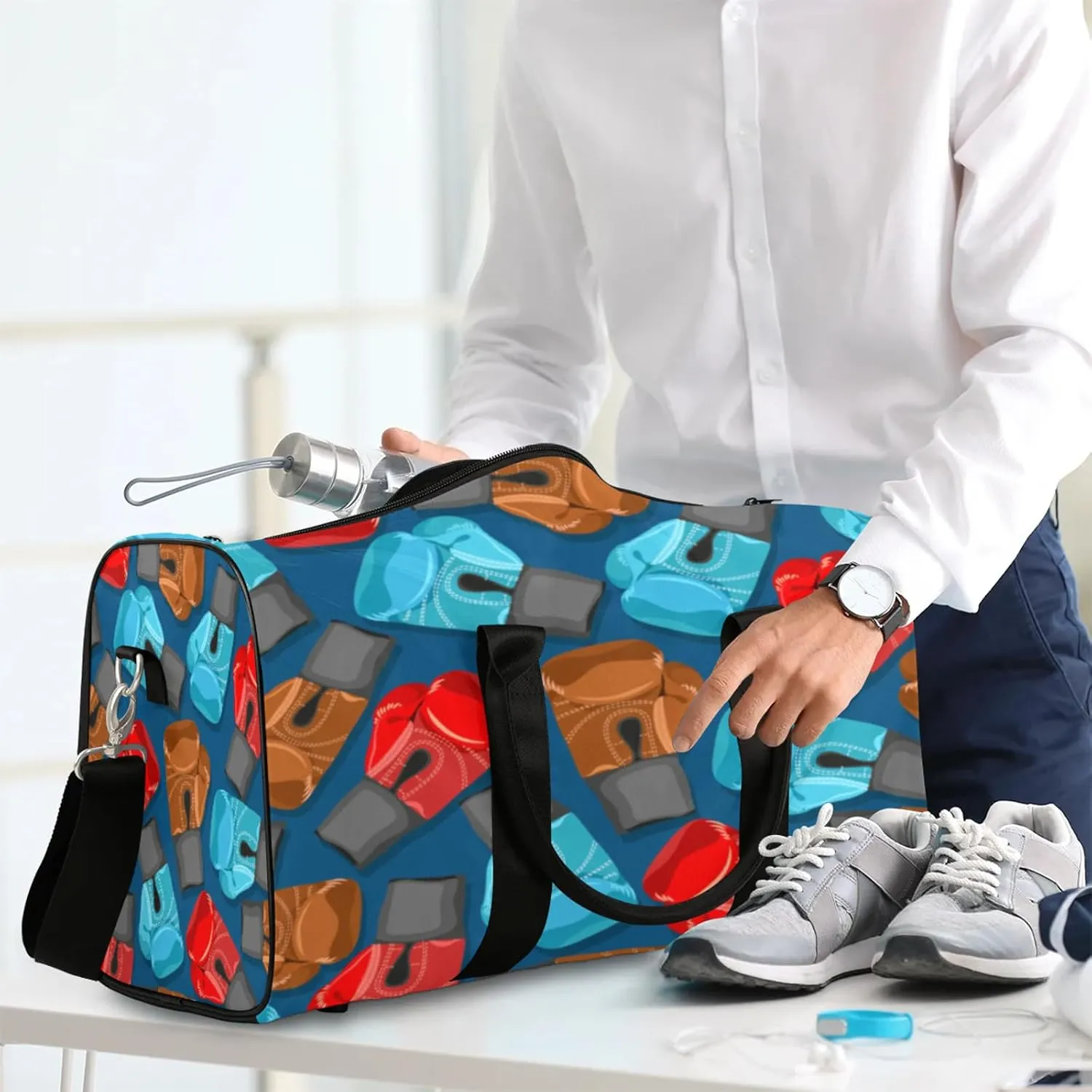 Travel Duffle Bag Sports Boxing Gloves Sports Gym Bags for Women Men Weekender Overnight Bags Waterproof Carry On Tote Bag Workout Bag for Dance Swimming Yoga Hospital