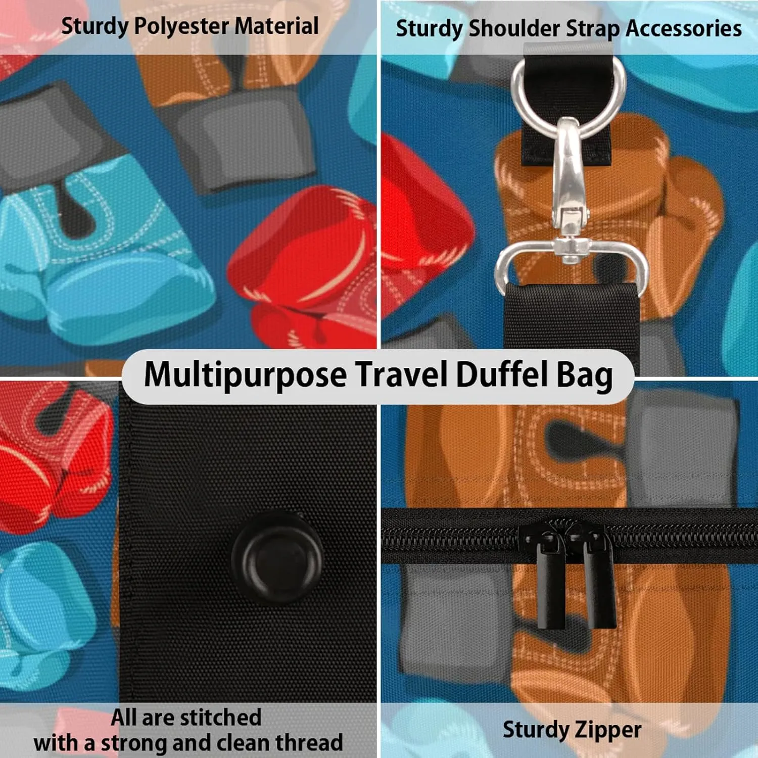 Travel Duffle Bag Sports Boxing Gloves Sports Gym Bags for Women Men Weekender Overnight Bags Waterproof Carry On Tote Bag Workout Bag for Dance Swimming Yoga Hospital