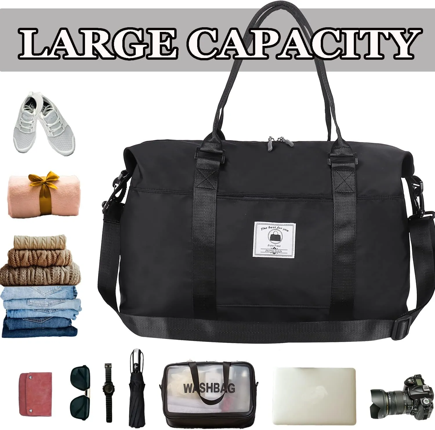 Travel Duffle Bag, Waterproof Sport Tote Gym Bag for Women Men, Overnight Weekender Carry On Bag with Wet Pocket