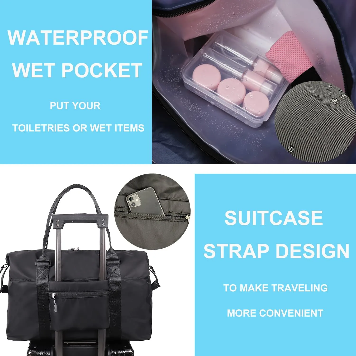 Travel Duffle Bag, Waterproof Sport Tote Gym Bag for Women Men, Overnight Weekender Carry On Bag with Wet Pocket