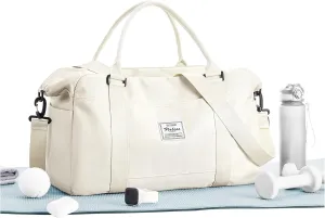 Travel Duffle Bag, Women Weekender Overnight Bags with Laptop Compartment and Wet Pocket, Womens Mens Traveling Carry On Luggage Gym Bag, Hospital Bags for Labor and Delivery, Beige