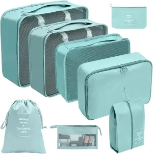 Travel Organizer Eight Piece Set, Toiletries Cosmetics Clothes Storage Bag Portable Travel Sorting Bag Best travel must haves(Lake Blue)