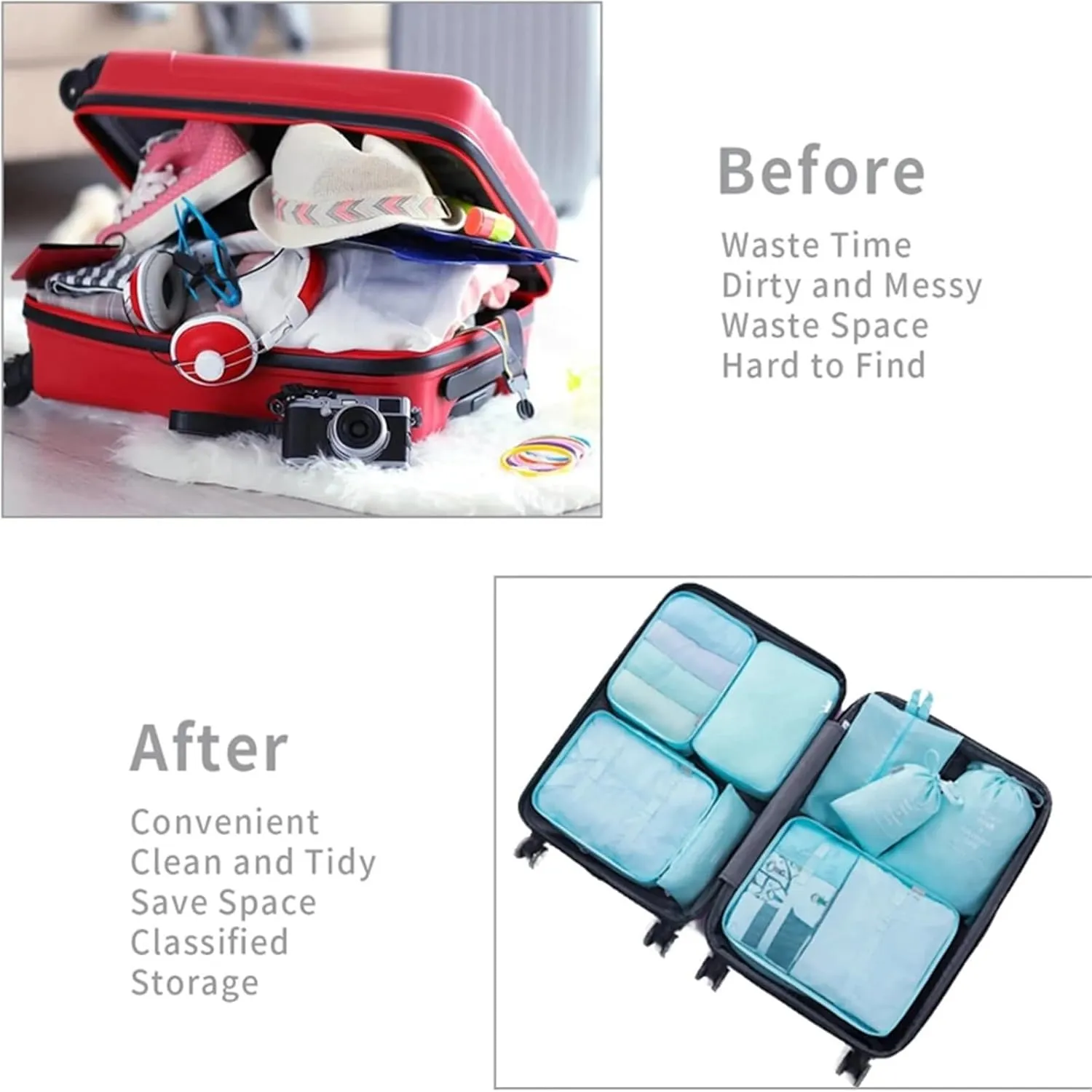 Travel Organizer Eight Piece Set, Toiletries Cosmetics Clothes Storage Bag Portable Travel Sorting Bag Best travel must haves(Lake Blue)