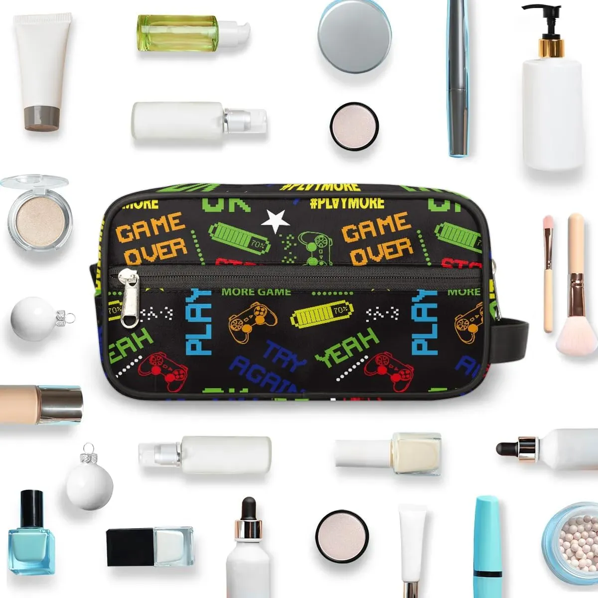Travel Toiletry Bag for Boys Kids, Gamer Gamepad Waterproof Hanging Dopp Kit for Men, Shaving Bag with Large Capacity for Travel, Sports, Shower