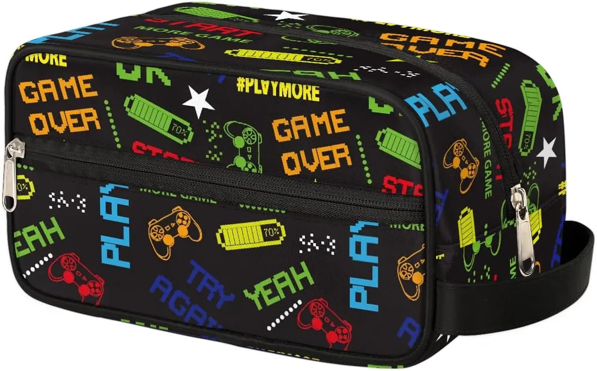Travel Toiletry Bag for Boys Kids, Gamer Gamepad Waterproof Hanging Dopp Kit for Men, Shaving Bag with Large Capacity for Travel, Sports, Shower