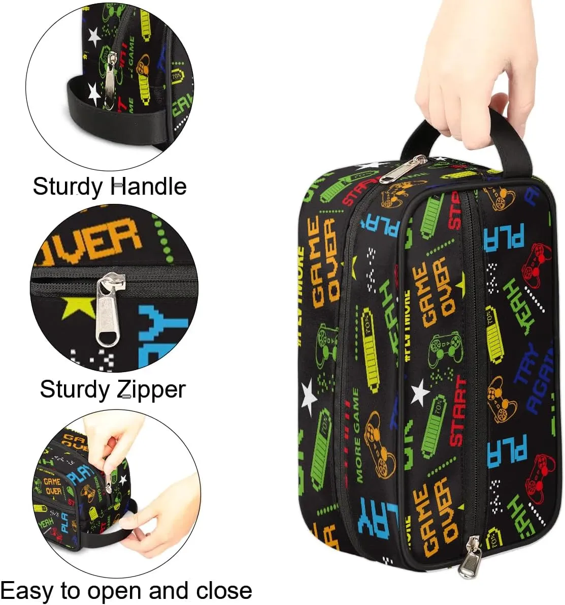 Travel Toiletry Bag for Boys Kids, Gamer Gamepad Waterproof Hanging Dopp Kit for Men, Shaving Bag with Large Capacity for Travel, Sports, Shower