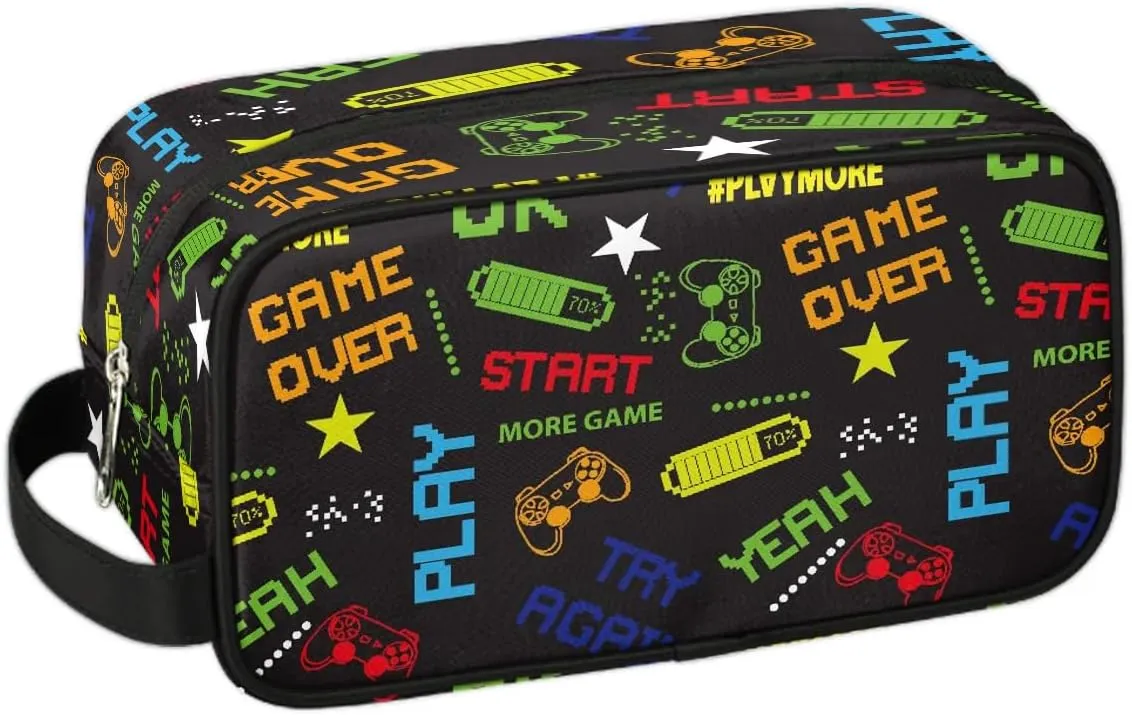 Travel Toiletry Bag for Boys Kids, Gamer Gamepad Waterproof Hanging Dopp Kit for Men, Shaving Bag with Large Capacity for Travel, Sports, Shower