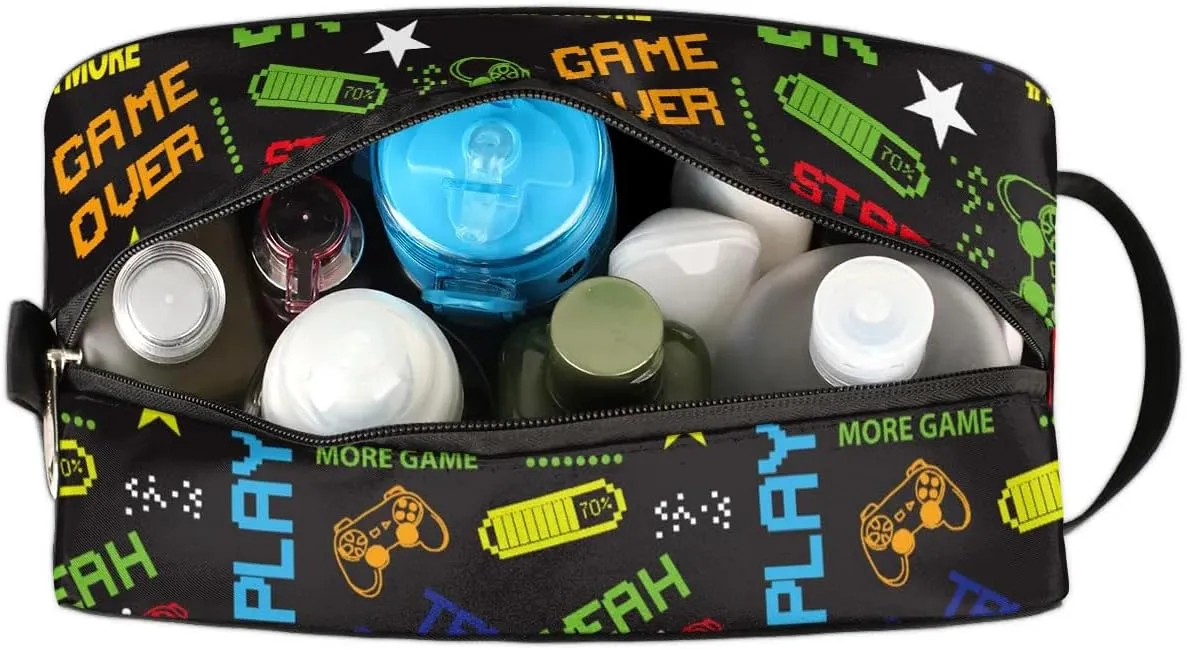 Travel Toiletry Bag for Boys Kids, Gamer Gamepad Waterproof Hanging Dopp Kit for Men, Shaving Bag with Large Capacity for Travel, Sports, Shower
