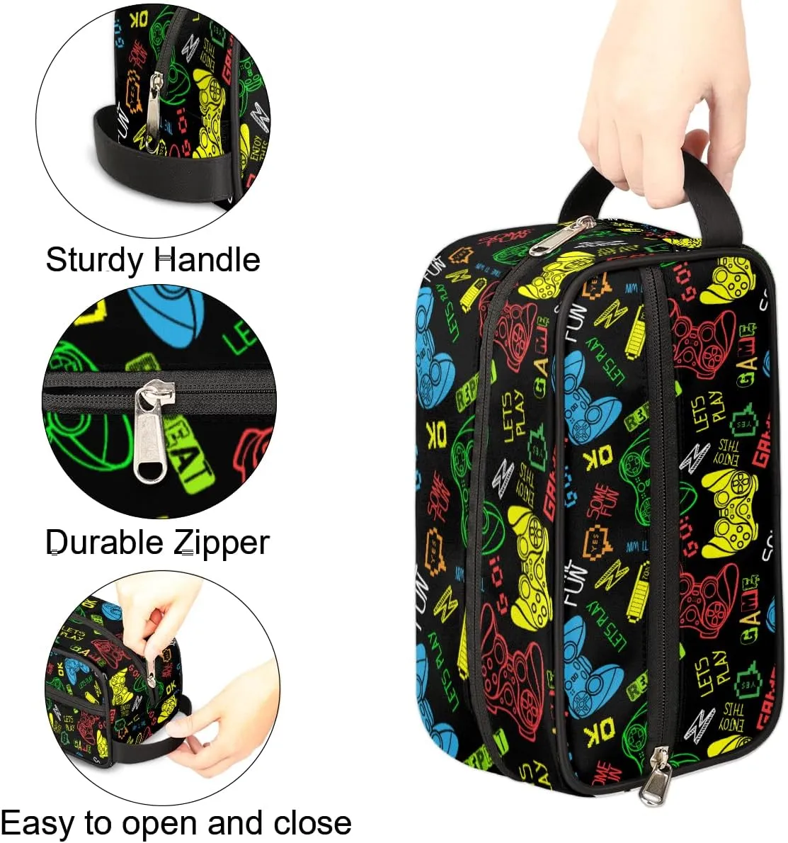 Travel Toiletry Bag for Boys, Video Games Waterproof Hanging Dopp Kit for Men, Shaving Bag with Large Capacity for Travel,Sports Shower
