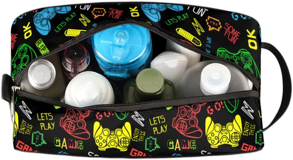 Travel Toiletry Bag for Boys, Video Games Waterproof Hanging Dopp Kit for Men, Shaving Bag with Large Capacity for Travel,Sports Shower
