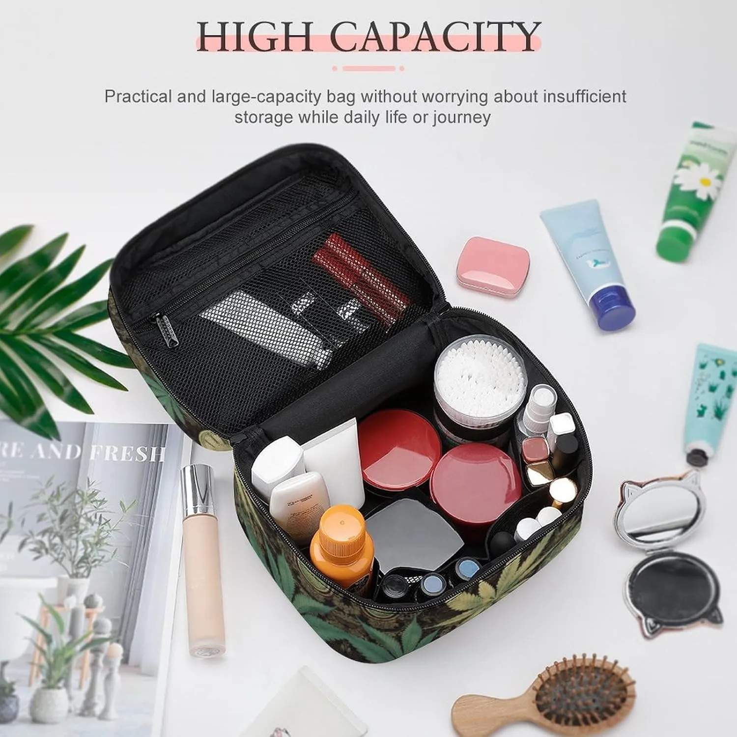 Travel Toiletry Bag for Women And Men,A Puff in Time Weed Marijuana Toiletry Organizer, Makeup Bag Travel Organizer for Shampoo,Toiletries