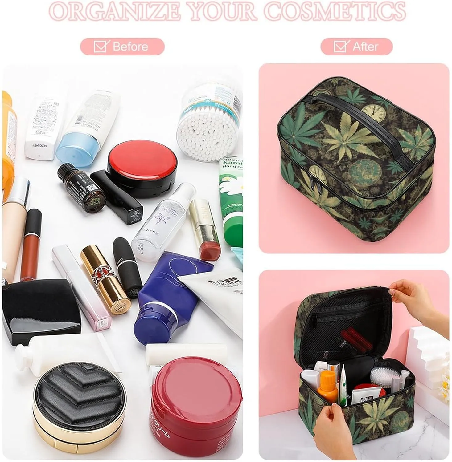 Travel Toiletry Bag for Women And Men,A Puff in Time Weed Marijuana Toiletry Organizer, Makeup Bag Travel Organizer for Shampoo,Toiletries