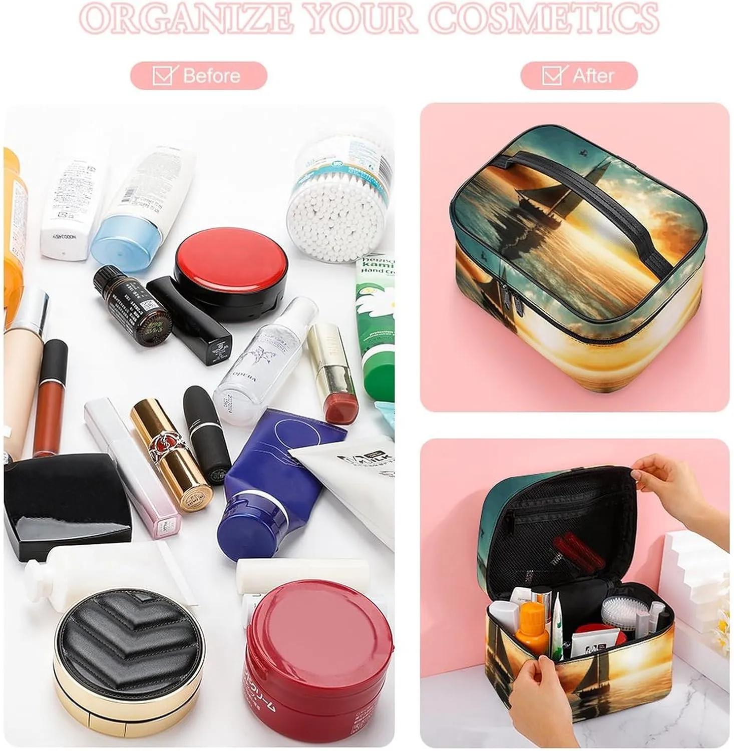 Travel Toiletry Bag for Women And Men,Boat on The Ocean Toiletry Organizer, Makeup Bag Travel Organizer for Shampoo,Toiletries