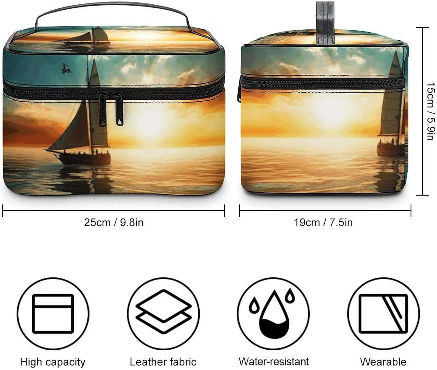 Travel Toiletry Bag for Women And Men,Boat on The Ocean Toiletry Organizer, Makeup Bag Travel Organizer for Shampoo,Toiletries