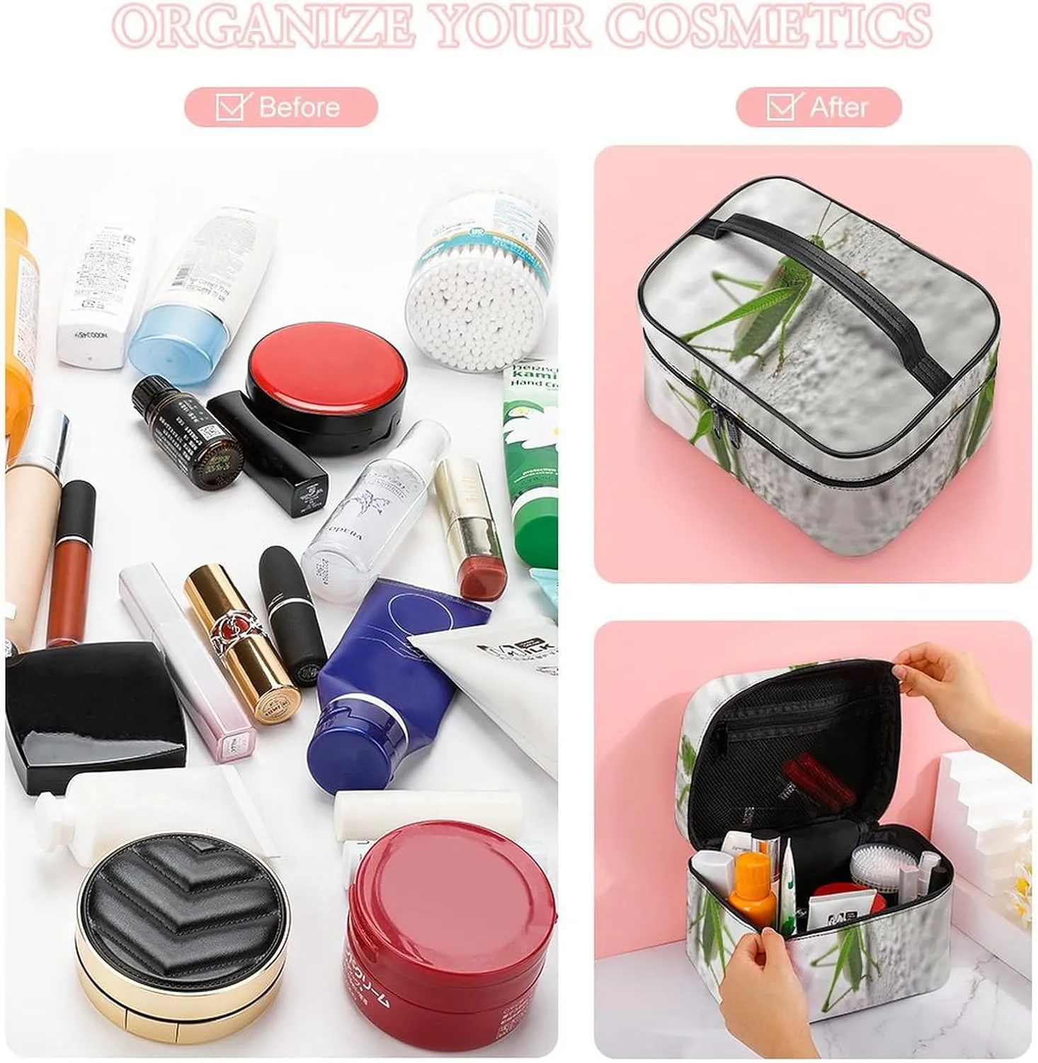 Travel Toiletry Bag for Women And Men,Green Grasshopper Image Toiletry Organizer, Makeup Bag Travel Organizer for Shampoo,Toiletries