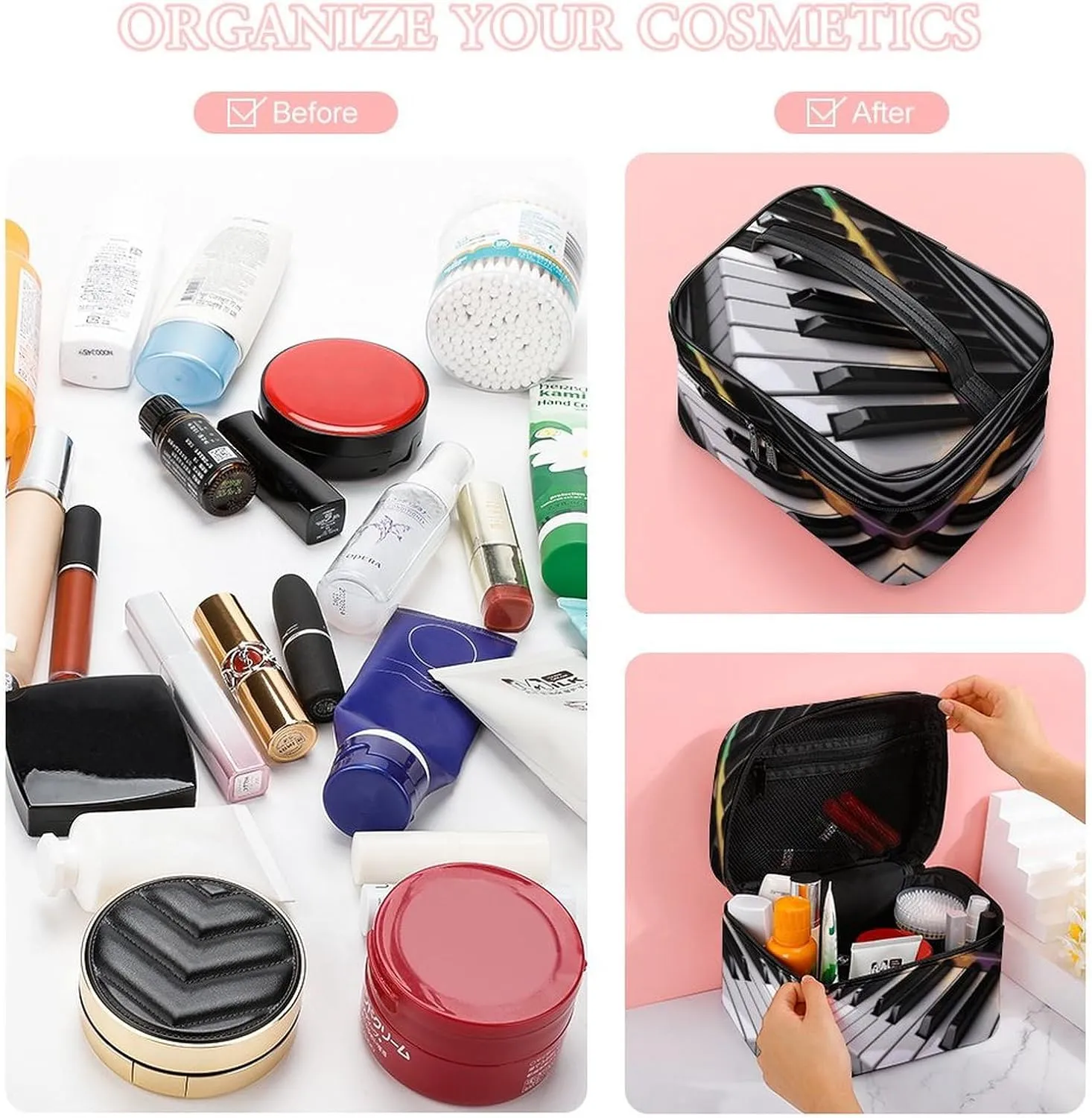 Travel Toiletry Bag for Women And Men,Piano Key Toiletry Organizer, Makeup Bag Travel Organizer for Shampoo,Toiletries
