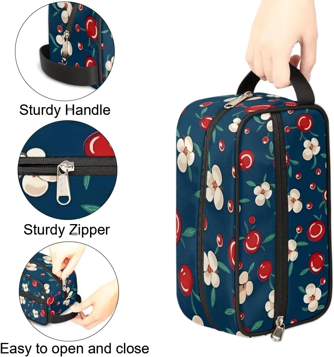 Travel Toiletry Bag for Women Men Cherries Floral Hanging Cosmetic Bag Waterproof Makeup Bag for Shaving Makeup Toothbrush & Travel Essentials