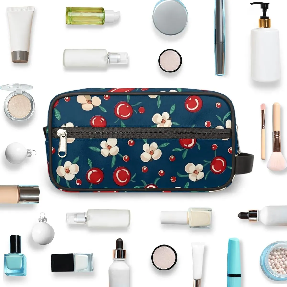 Travel Toiletry Bag for Women Men Cherries Floral Hanging Cosmetic Bag Waterproof Makeup Bag for Shaving Makeup Toothbrush & Travel Essentials