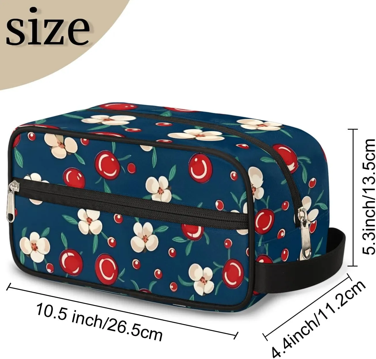 Travel Toiletry Bag for Women Men Cherries Floral Hanging Cosmetic Bag Waterproof Makeup Bag for Shaving Makeup Toothbrush & Travel Essentials