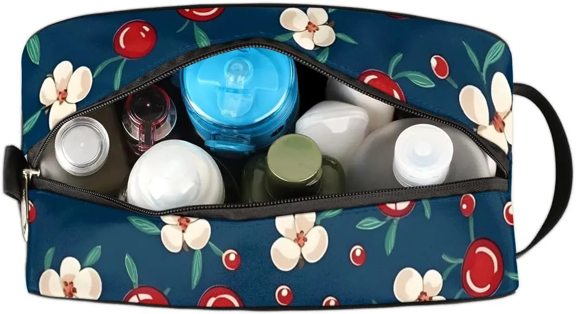 Travel Toiletry Bag for Women Men Cherries Floral Hanging Cosmetic Bag Waterproof Makeup Bag for Shaving Makeup Toothbrush & Travel Essentials