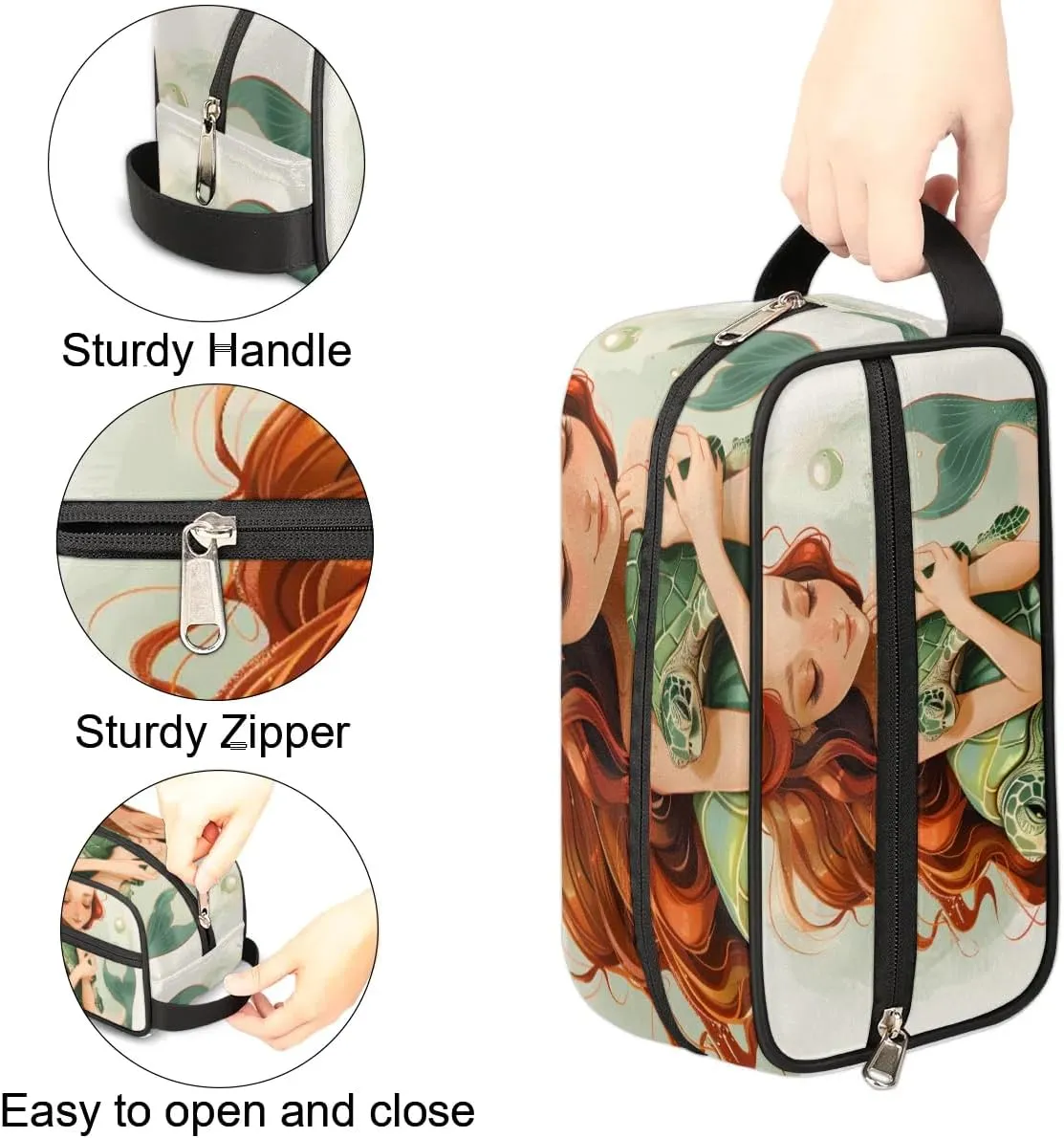 Travel Toiletry Bag for Women Men Mermaid Sea Turtle Hanging Cosmetic Bag Waterproof Makeup Bag for Shaving Makeup Toothbrush & Travel Essentials