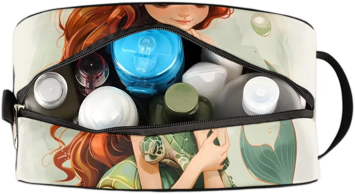 Travel Toiletry Bag for Women Men Mermaid Sea Turtle Hanging Cosmetic Bag Waterproof Makeup Bag for Shaving Makeup Toothbrush & Travel Essentials