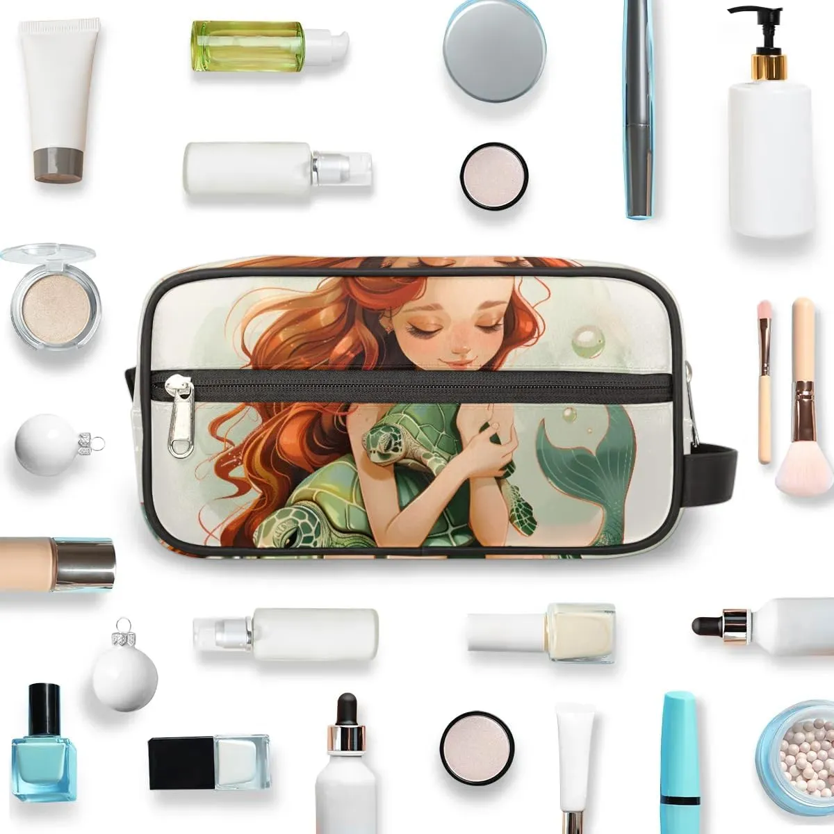 Travel Toiletry Bag for Women Men Mermaid Sea Turtle Hanging Cosmetic Bag Waterproof Makeup Bag for Shaving Makeup Toothbrush & Travel Essentials