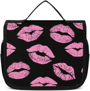 Travel Toiletry Bag, Hanging Travel Makeup Organizer Cosmetic Bag Portable Travel Bags Compatible with Pink Lips Print for Toiletries Accessories