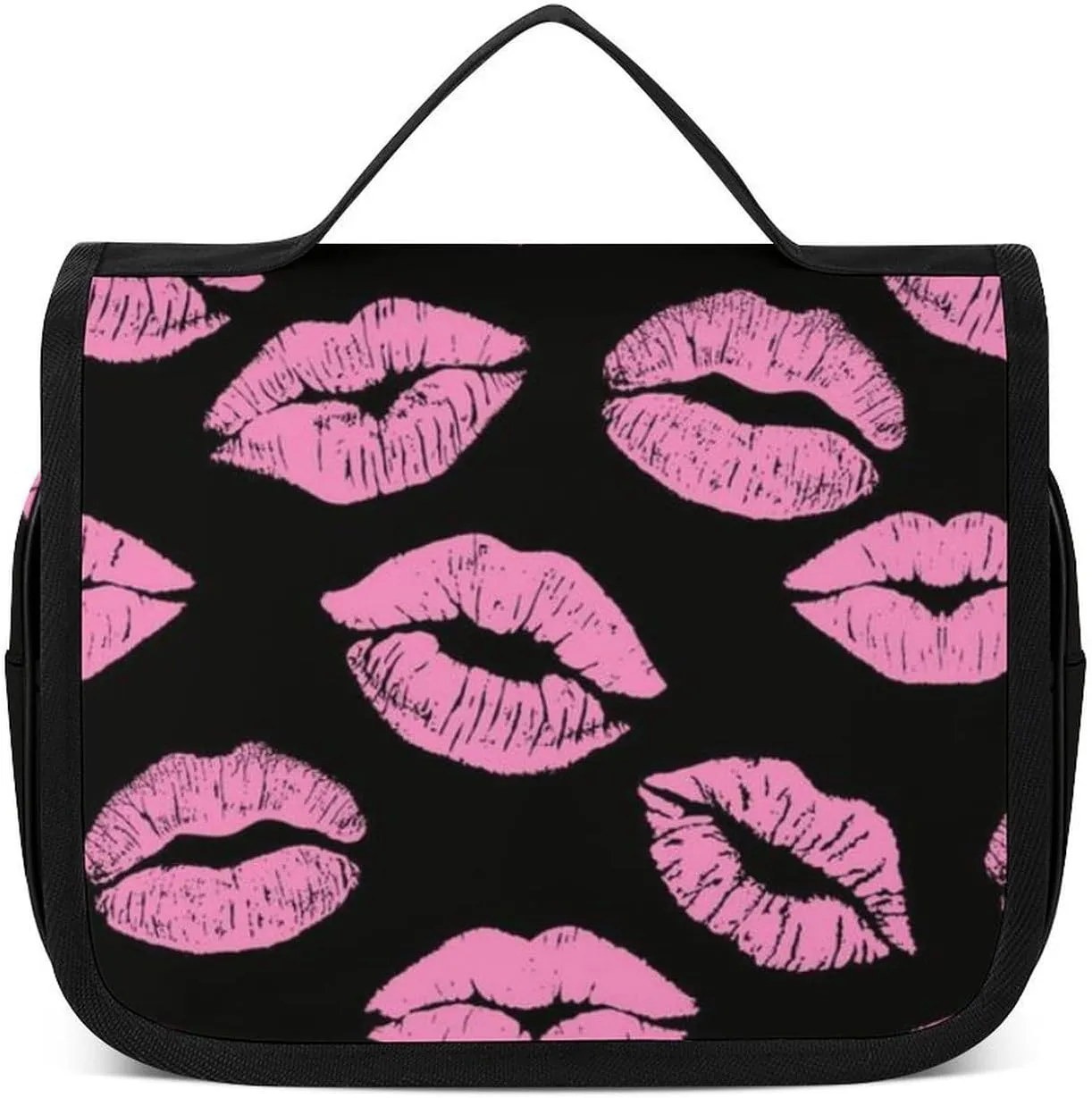 Travel Toiletry Bag, Hanging Travel Makeup Organizer Cosmetic Bag Portable Travel Bags Compatible with Pink Lips Print for Toiletries Accessories