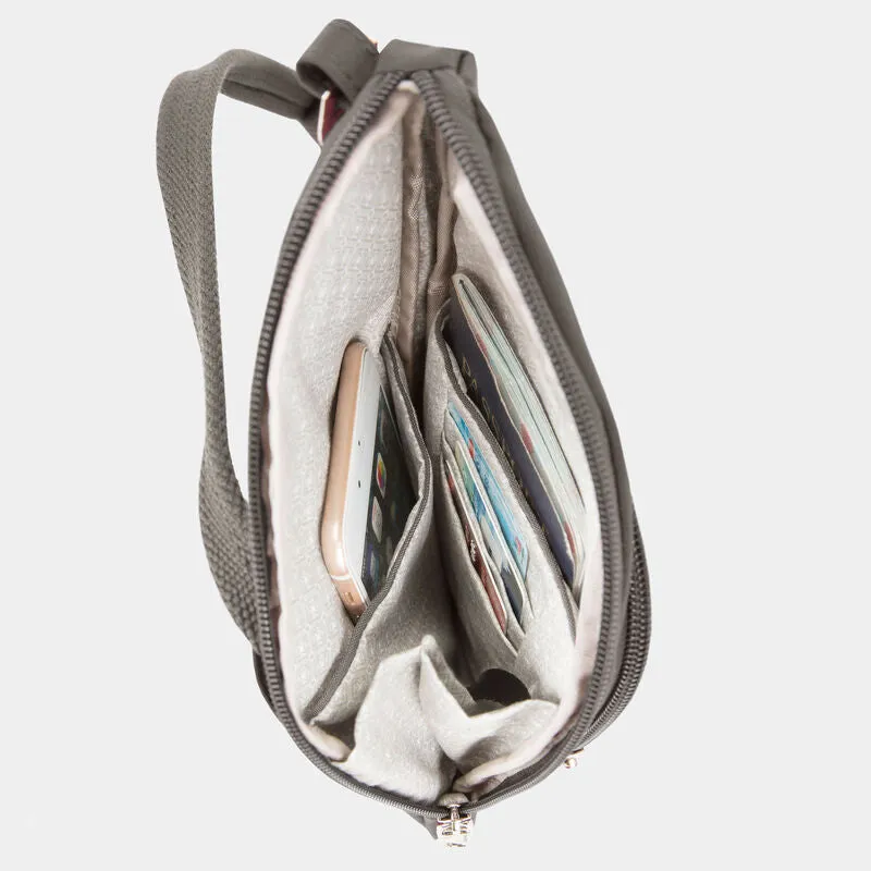 Travelon Anti-Theft Essentials Mini Asymmetric Crossbody w/5-Point Anti-Theft Protection - Smoke