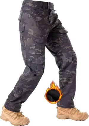 TRGPSG Men's Fleece Lined Hiking Pants, Winter Cargo Pants, Snow Ski Pants Tactical Outdoor Trousers with Multi-Pocket.