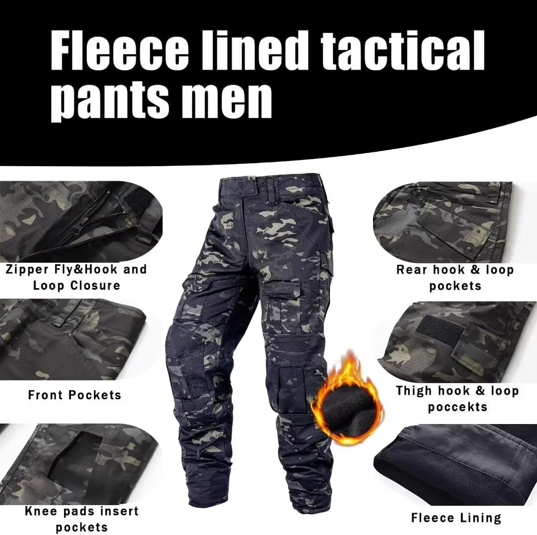 TRGPSG Men's Fleece Lined Hiking Pants, Winter Cargo Pants, Snow Ski Pants Tactical Outdoor Trousers with Multi-Pocket.