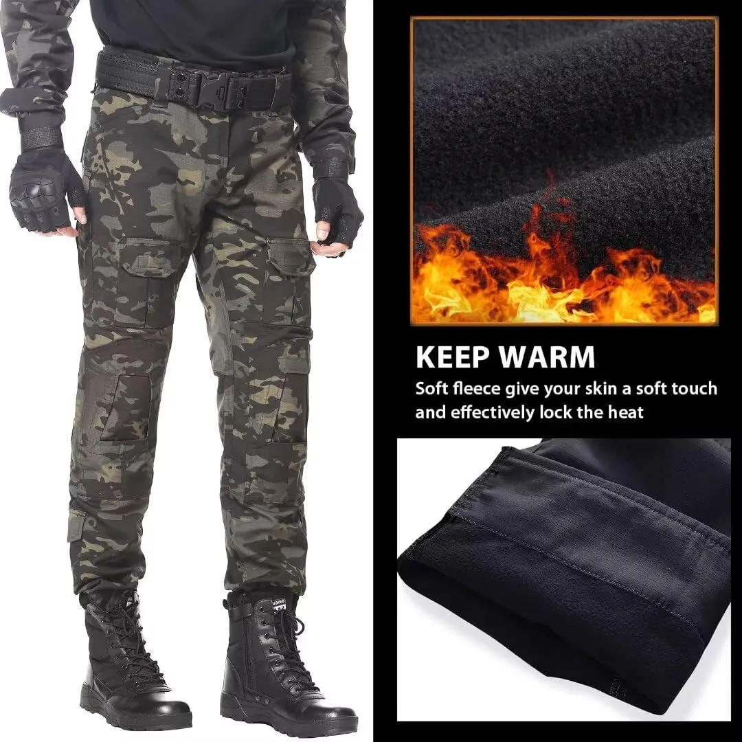 TRGPSG Men's Fleece Lined Hiking Pants, Winter Cargo Pants, Snow Ski Pants Tactical Outdoor Trousers with Multi-Pocket.