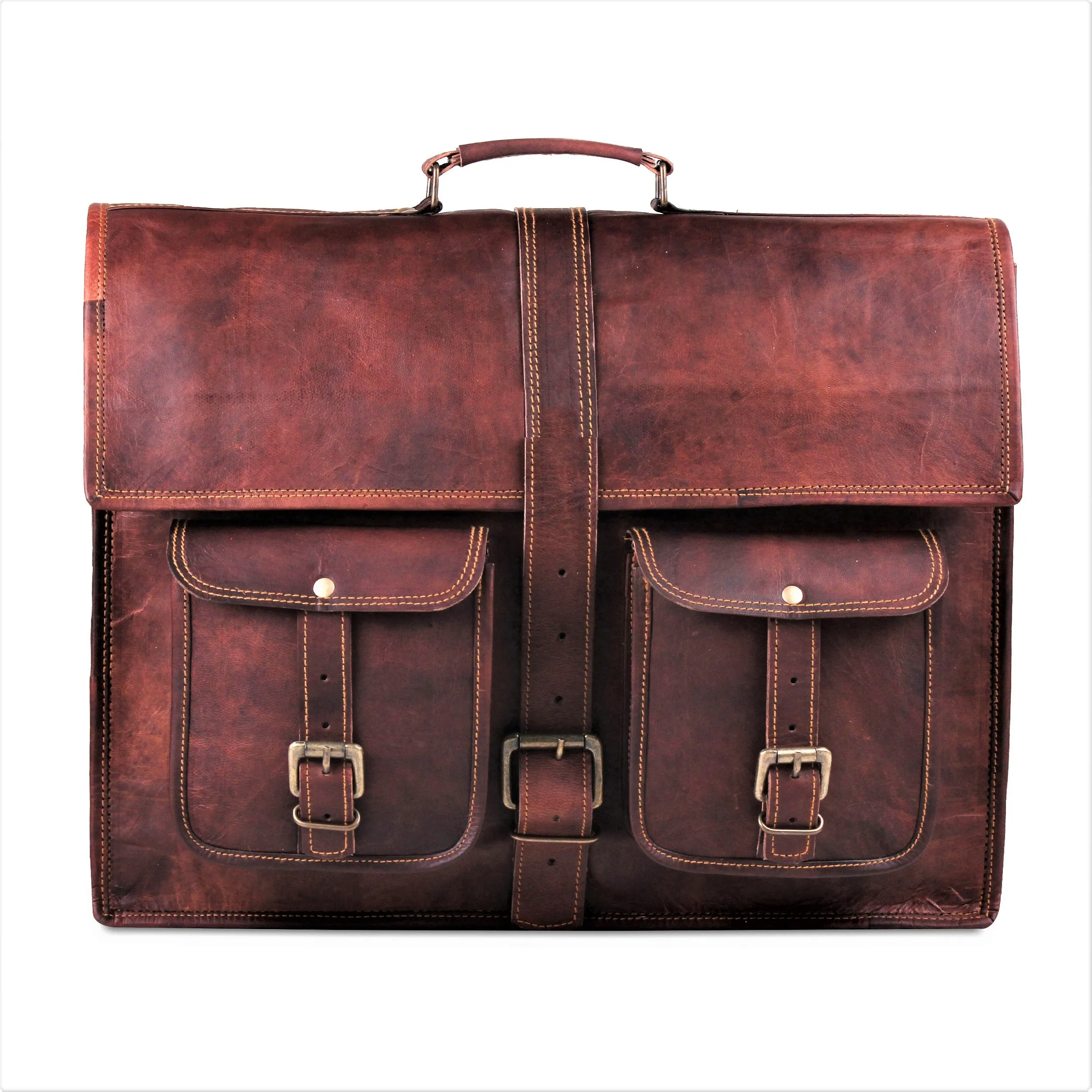 Tri Buckled Leather Messenger bag
