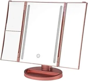 Tri-FOL Lighte Vanity Mirror, 16 LE Lights t-Button Screen Mirror ouble Power Supply Moe Tabletop Makeup Mirror
