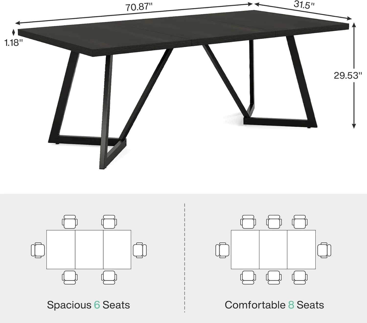 Tribesigns 70.86" Conference Table, Modern Meeting Table with Metal Frame, Rectangular Seminar Table Boardroom Desk for Office Meeting Conference Room (Black)