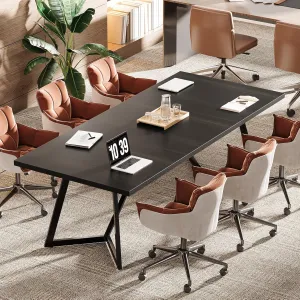 Tribesigns 70.86" Conference Table, Modern Meeting Table with Metal Frame, Rectangular Seminar Table Boardroom Desk for Office Meeting Conference Room (Black)