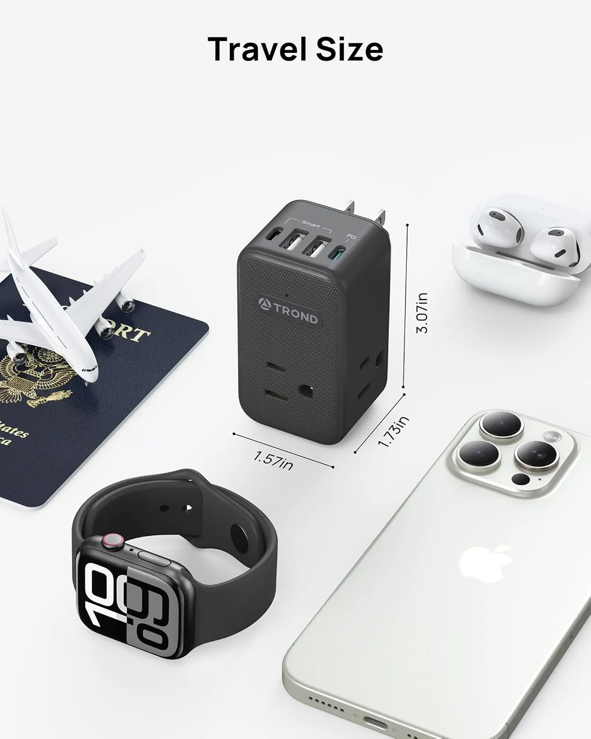TROND Multi Plug Outlet Extender, 3 AC Outlet Adapter with 360 Rotating Plug, Black Power Splitter with PD 20W USB C Charger, A Compact Solution to Home Dorm Room Travel Cruise Essentials