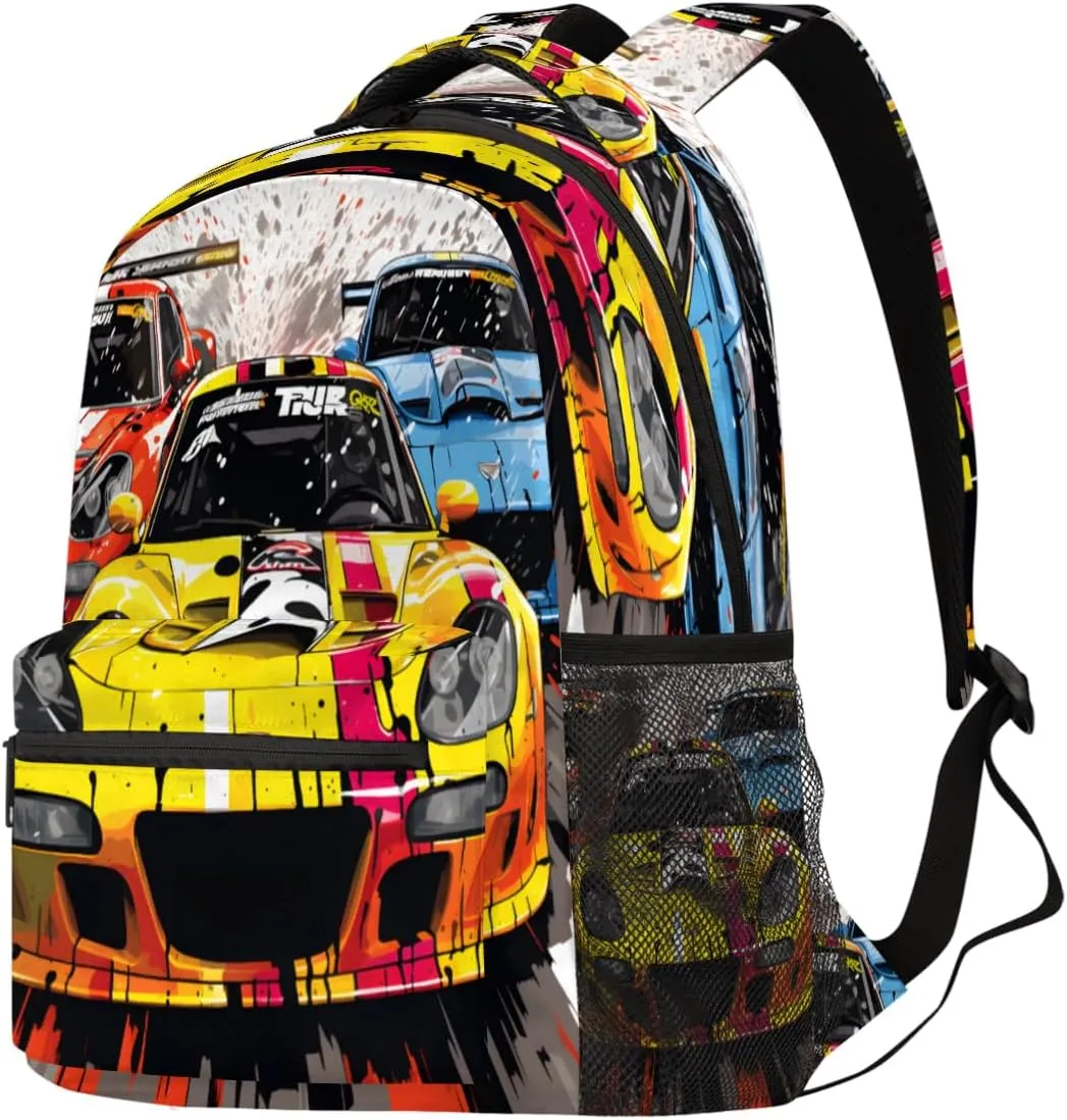 TropicalLife Color Race Car 18 Inch Travel Laptop Backpack for Women Men Large Business Travel Rucksack Waterproof Casual Daypack