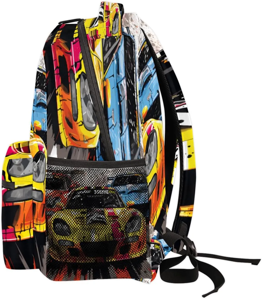 TropicalLife Color Race Car 18 Inch Travel Laptop Backpack for Women Men Large Business Travel Rucksack Waterproof Casual Daypack
