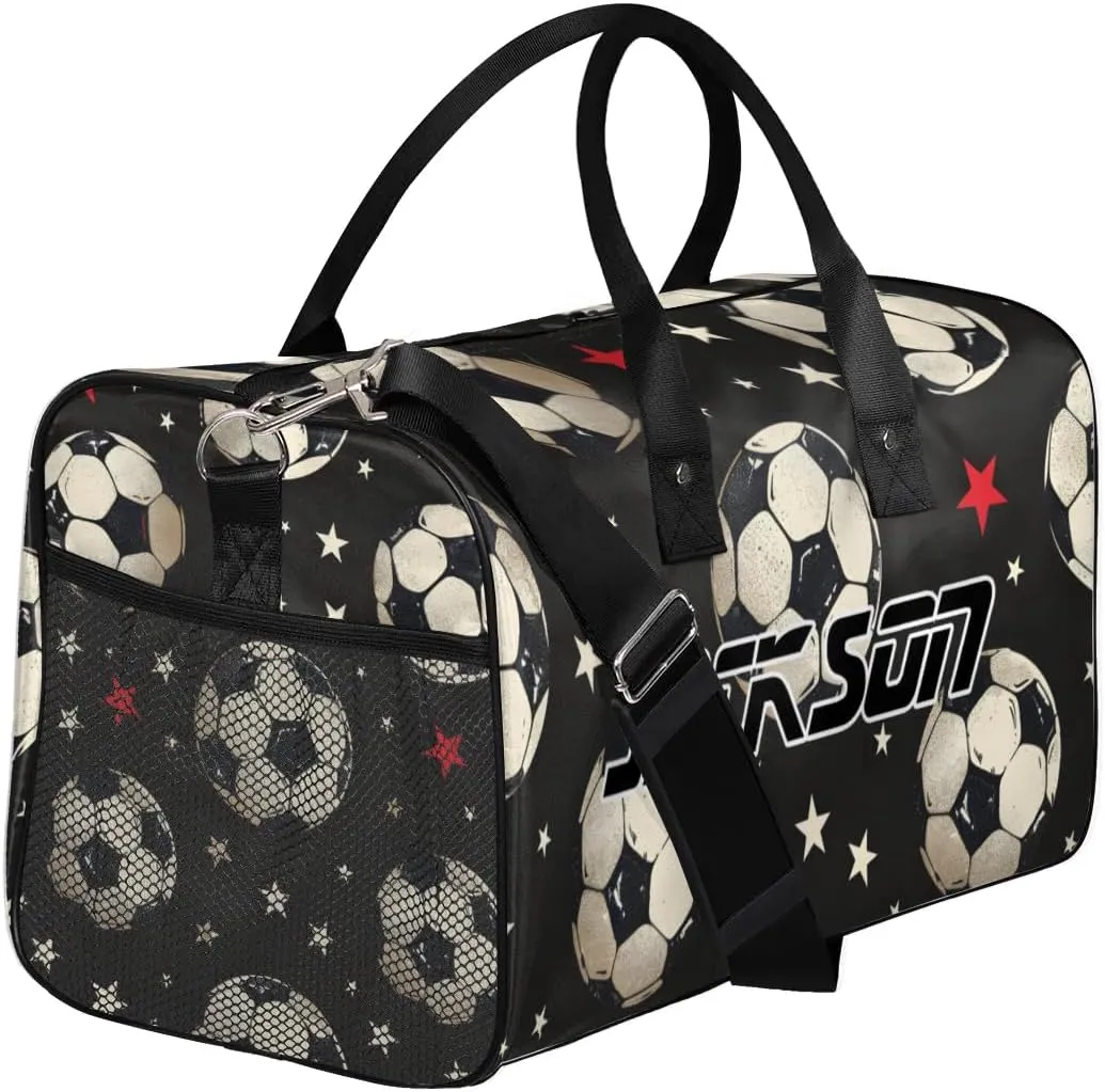 TropicalLife Personalized Black White Soccer Stars Duffel Bag Custom Name Gym Bags Carry On Travel Bag Weekender Overnight Bag for Women Men,